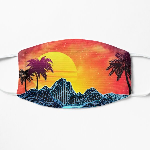 80s retro aesthetic vaporwave sunset Flat Mask