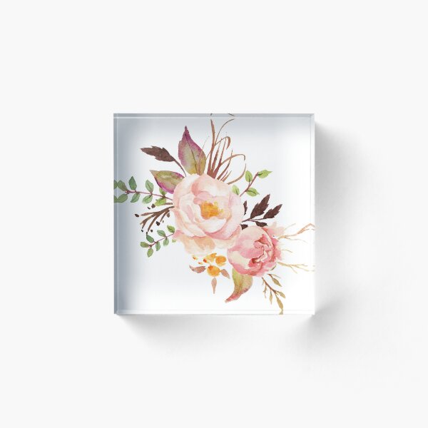 Peach Watercolor Peonies Acrylic Block