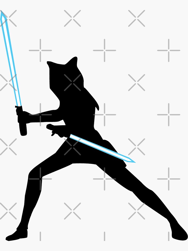 "Ahsoka Tano with blue lightsabers" Sticker by cART1 Redbubble