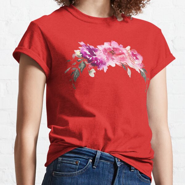 Purple Fuchsia Pink Watercolor Florals Classic T-Shirt