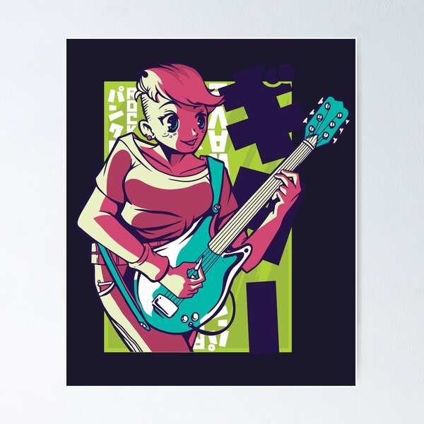 Anime Cat Girl Playing Guitar Poster 46x33 Anime Wall Art V3