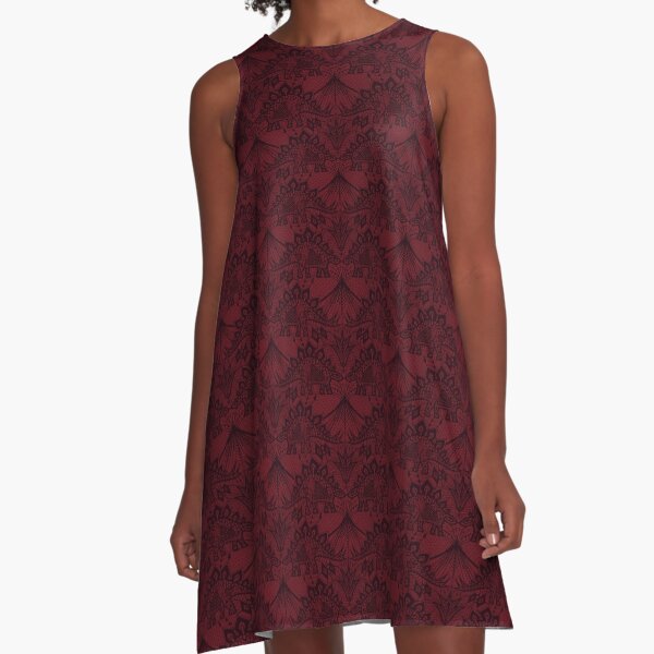 Stegosaurus Lace - Burgundy A-Line Dress