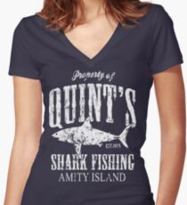 Quints Shark Fishing Amity Island Women's Fitted V-Neck T-Shirt