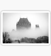 A Foggy Morning engulfs Chateau Frontenac Black and White Sticker