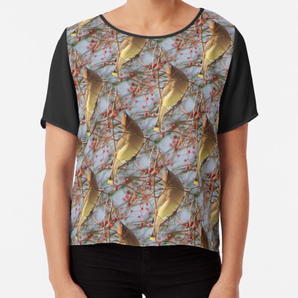 Cedar Waxwing Bird And Berries Chiffon Top