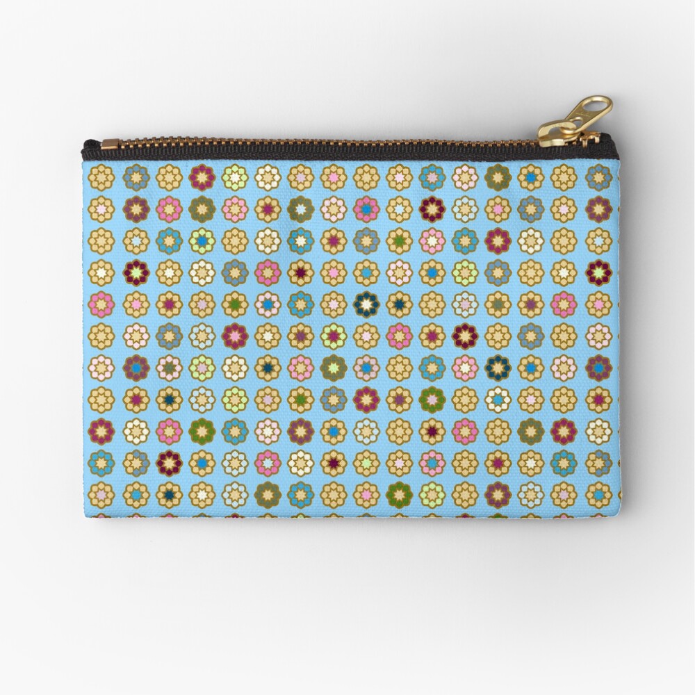 Pochette « Parterre de fleurs, fond bleu, hippie style»