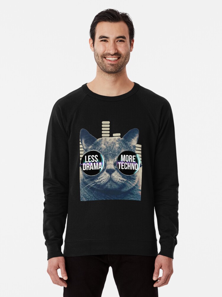 Less Drama More Techno Tshirt Techno Beats Sunglasses Cat
