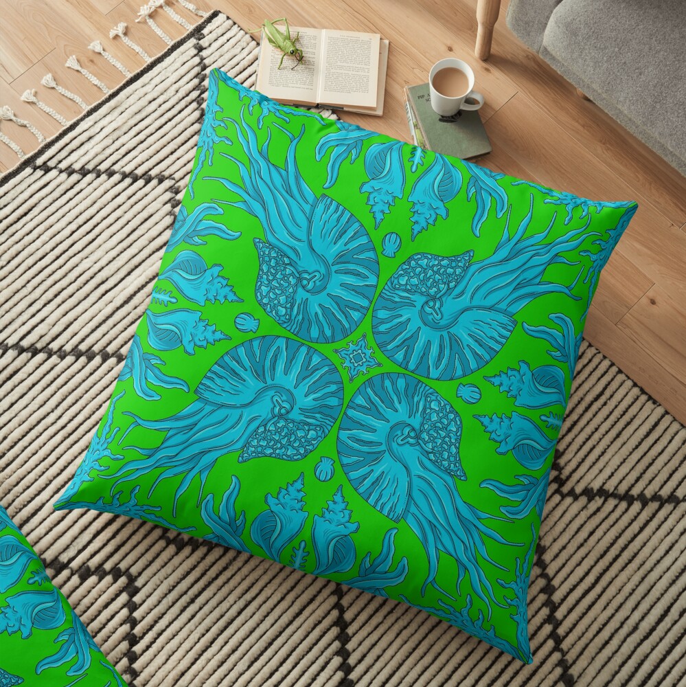 Designer Nautilus - Green/Blue Floor Pillow