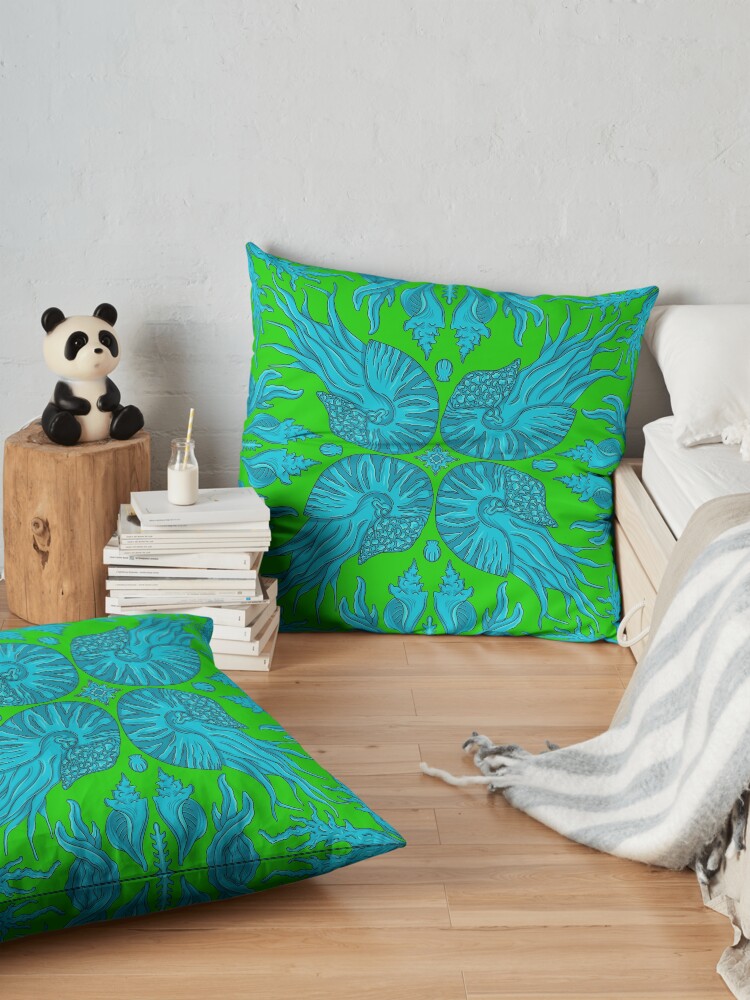 Alternate view of Designer Nautilus - Green/Blue Floor Pillow
