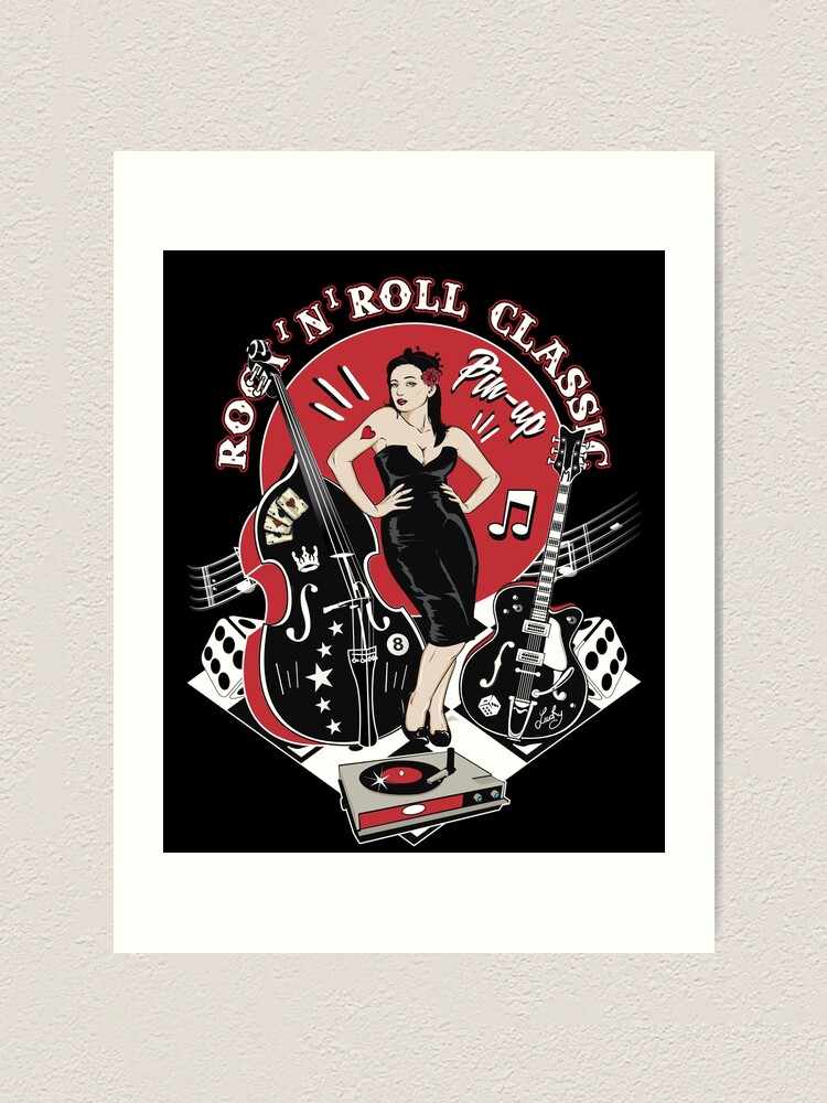 Rockabilly Pin Up Girl Vintage Classic Rock and Roll Music Sock Hop Rocker  Art Print by MemphisCenter