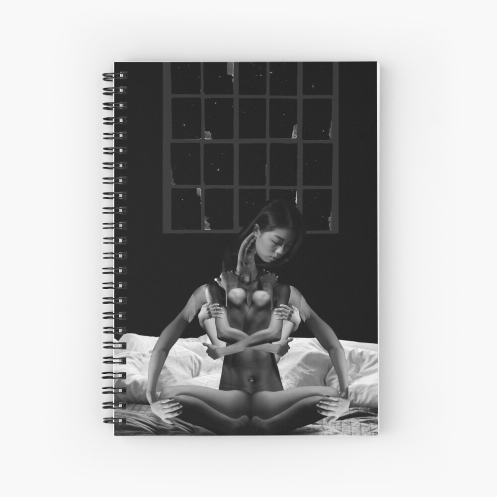 Acceptance Hug - metamorphosis, black and white, collage art Spiral Notebook
