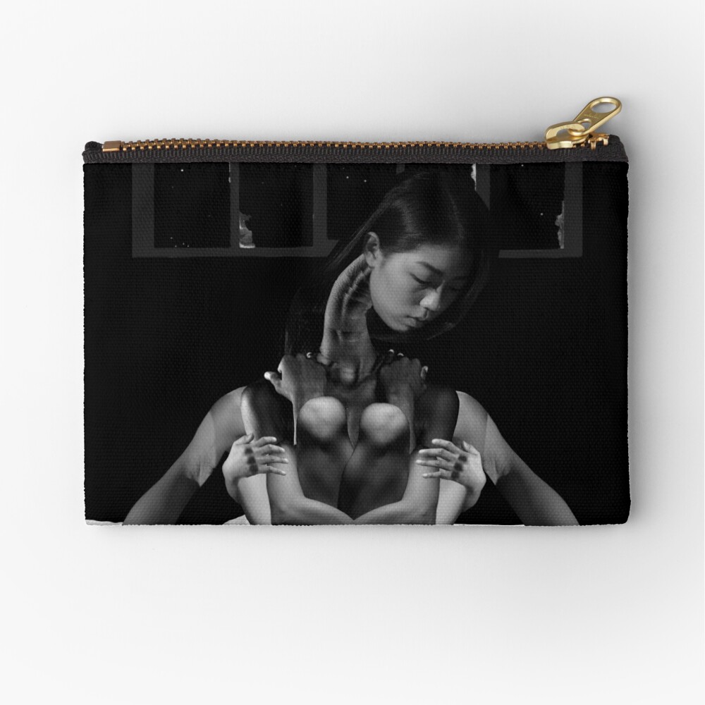 Acceptance Hug - metamorphosis, black and white, collage art Zipper Pouch