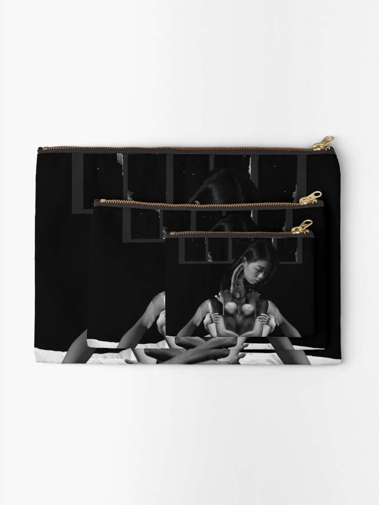 Alternate view of Acceptance Hug - metamorphosis, black and white, collage art Zipper Pouch