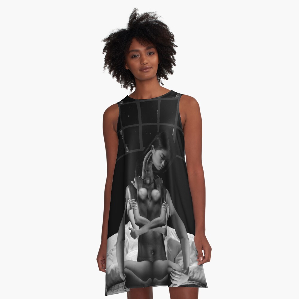 Acceptance Hug - metamorphosis, black and white, collage art A-Line Dress