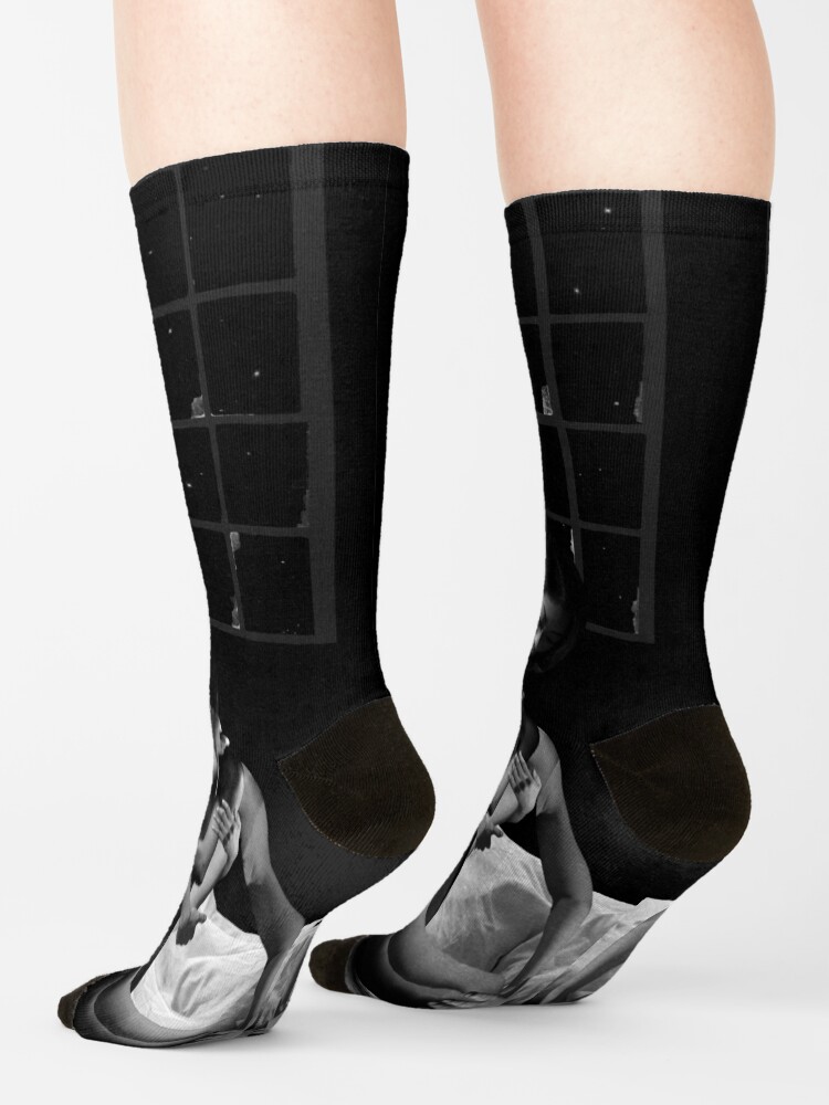 Alternate view of Acceptance Hug - metamorphosis, black and white, collage art Socks