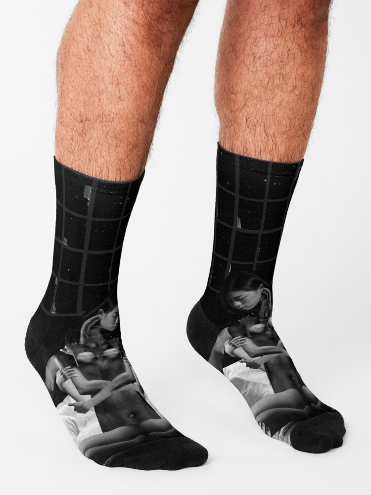 Alternate view of Acceptance Hug - metamorphosis, black and white, collage art Socks