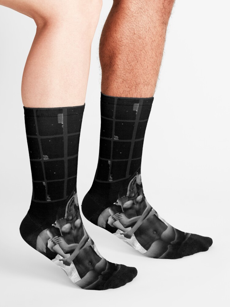 Alternate view of Acceptance Hug - metamorphosis, black and white, collage art Socks