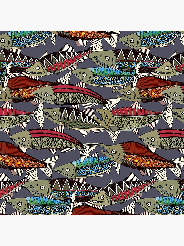 Thumbnail 4 of 4, Pillow, Alaskan salmon dusk designed and sold by scrummy.