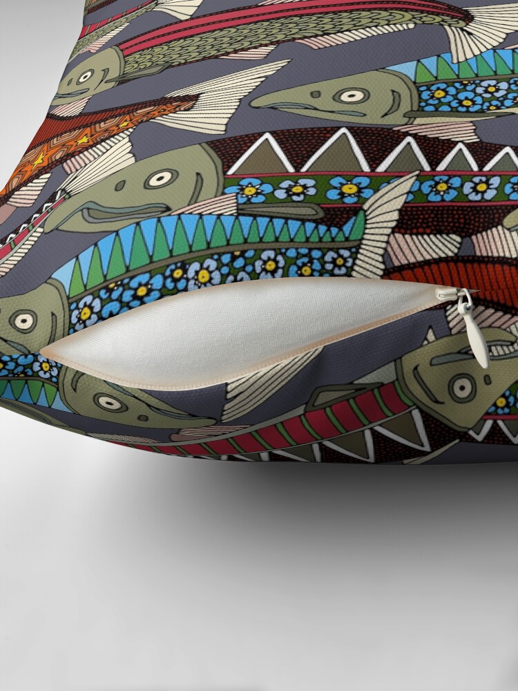 Thumbnail 2 of 4, Pillow, Alaskan salmon dusk designed and sold by scrummy.