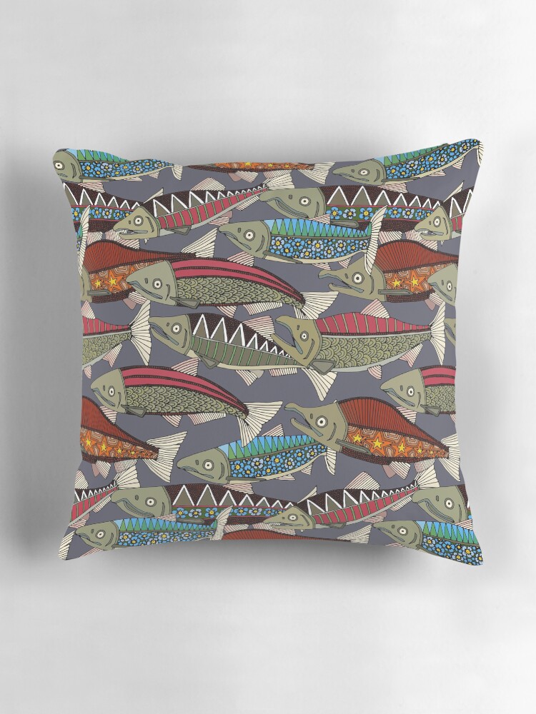 Thumbnail 3 of 4, Pillow, Alaskan salmon dusk designed and sold by scrummy.