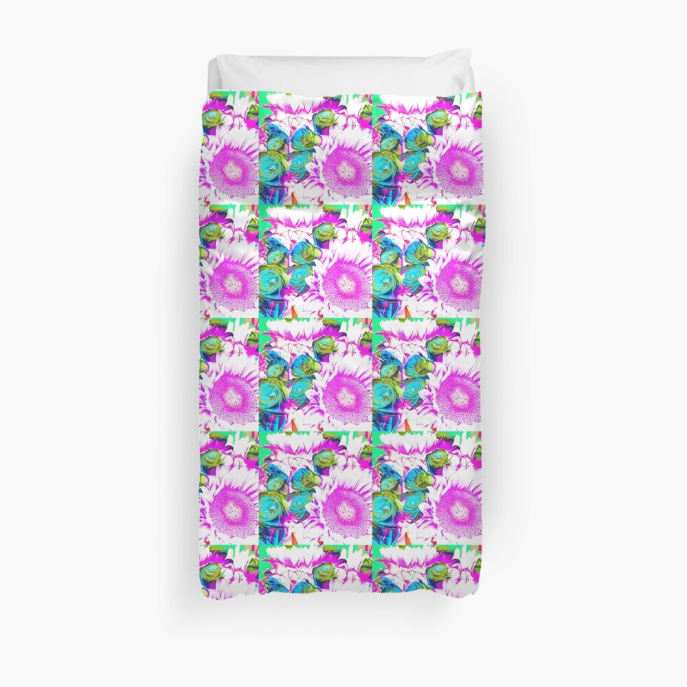 Flower Lovers Gift - Neon Bouquet Design Duvet Cover