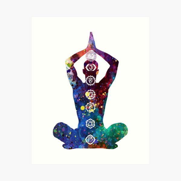 Item preview, Man Meditating with raised hands and the Seven Chakras designed and sold by EvasDreams.