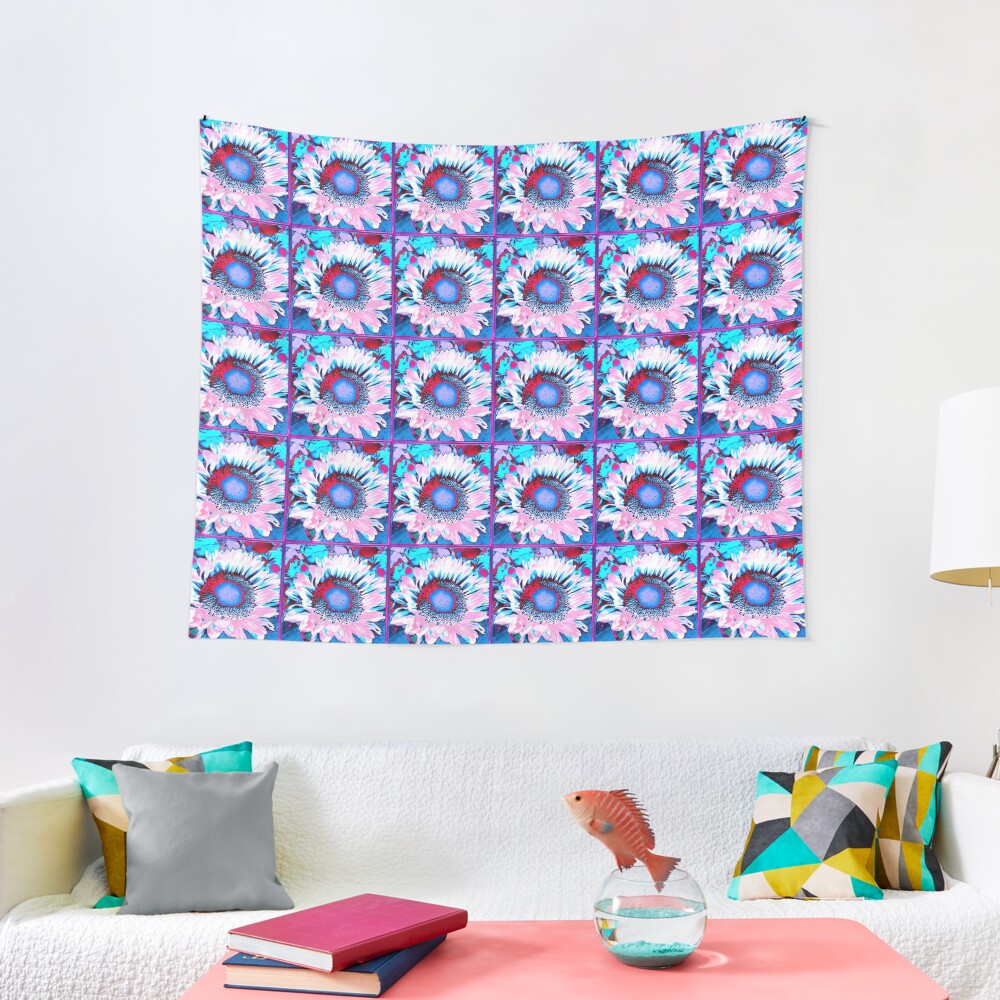 Iced Sunflower - Pink Purple White Blue Flower - Floral Design Tapestry