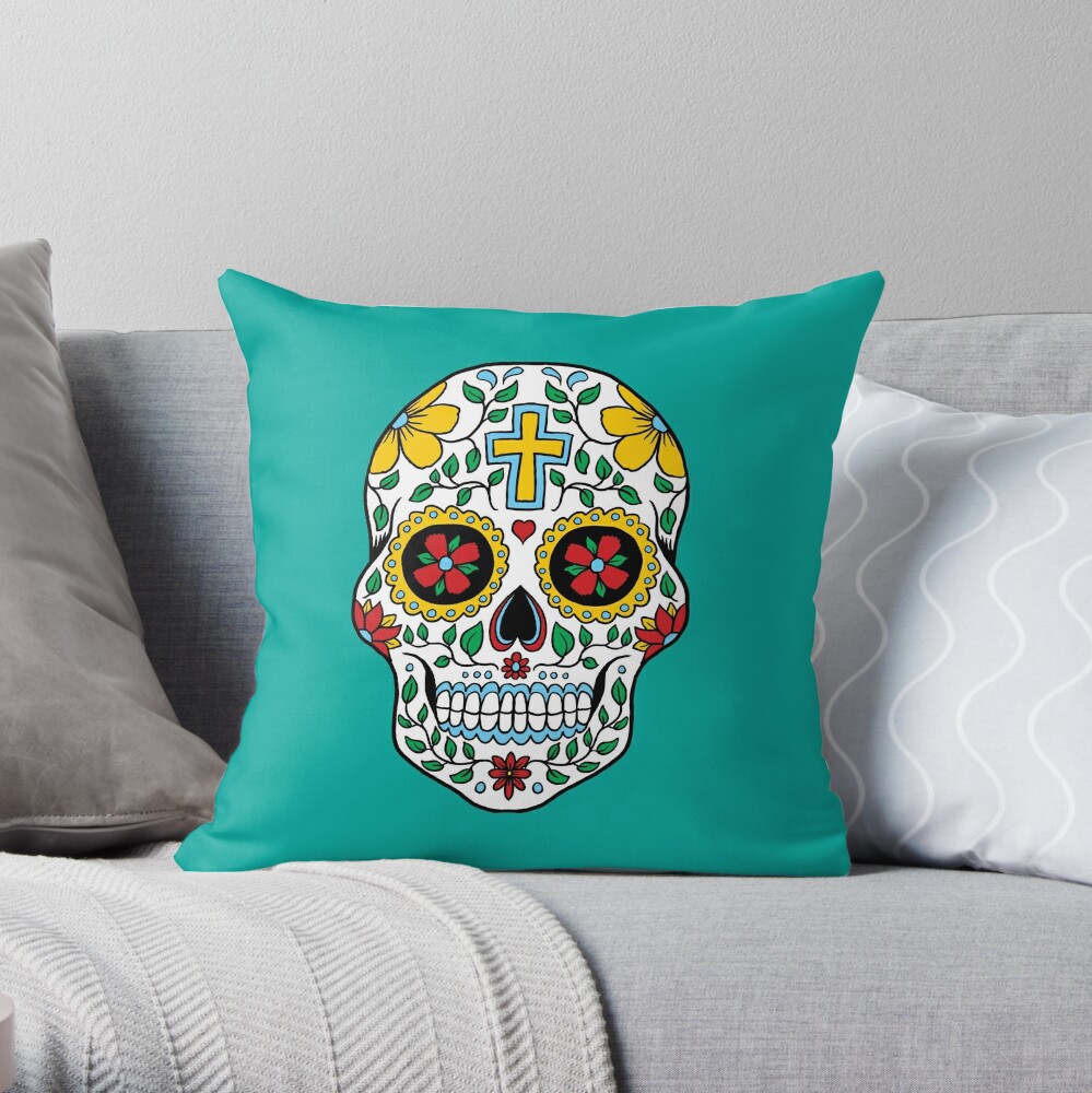 Beautiful And Charming Sugar Skull A funny horror present for halloween dia de los muertos Throw Pillow by utaini TP-209SGGBE