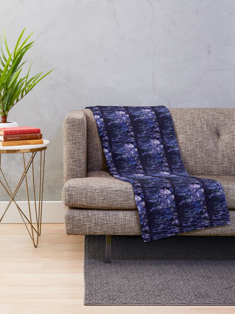 Alternate view of Dark Purple Forest - Purple Blue and Black Bare Tree Landscape Throw Blanket