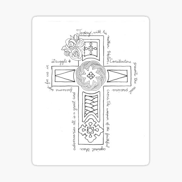 Cross with hymn for Saints Constantine and Helen Sticker