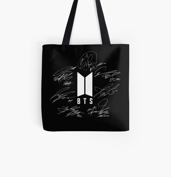 BTS - Logotipo con nuevas firmas 2020 (negro) Bolsa estampada de tela