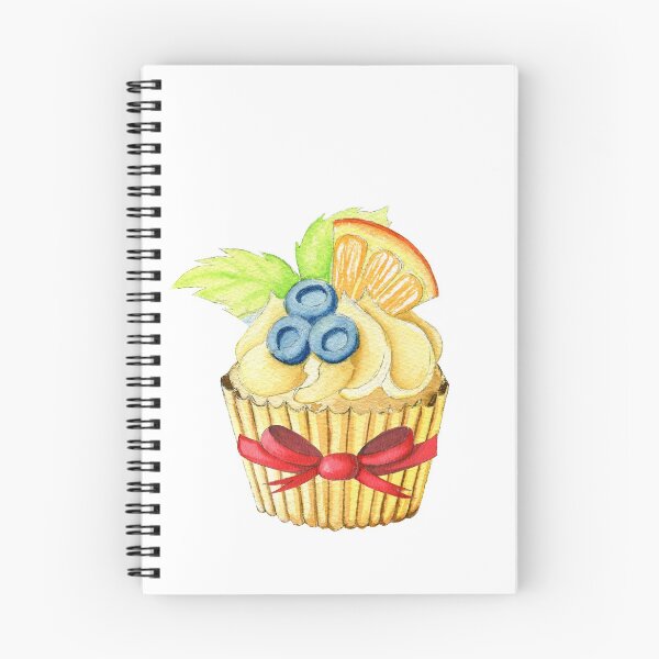 Item preview, Hand painted watercolor cake with lemon cream, chocolate, orange slice, blueberries, mint leaf and red bow knot designed and sold by NataBold.