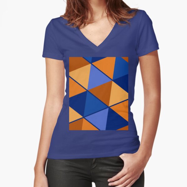 Triangles Blue Orange Mix Fitted V-Neck T-Shirt