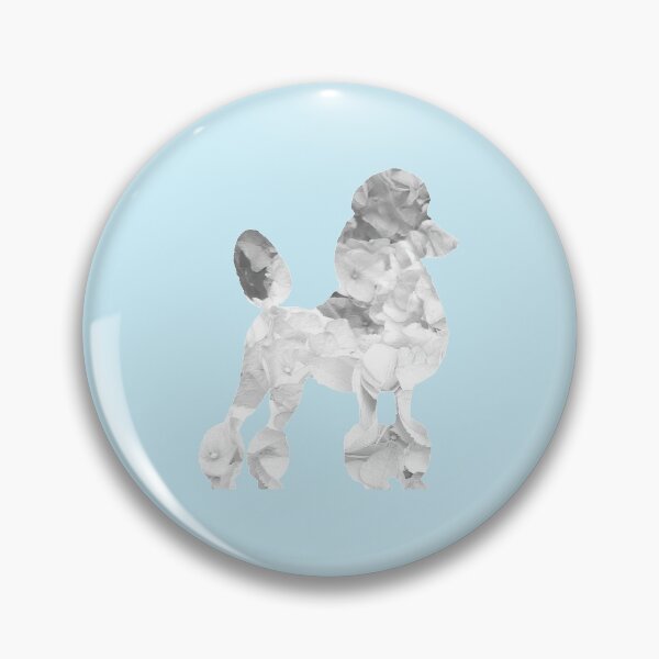 Item preview, white and grey poodle in hydrangea petals designed and sold by ThePoodleandCo.