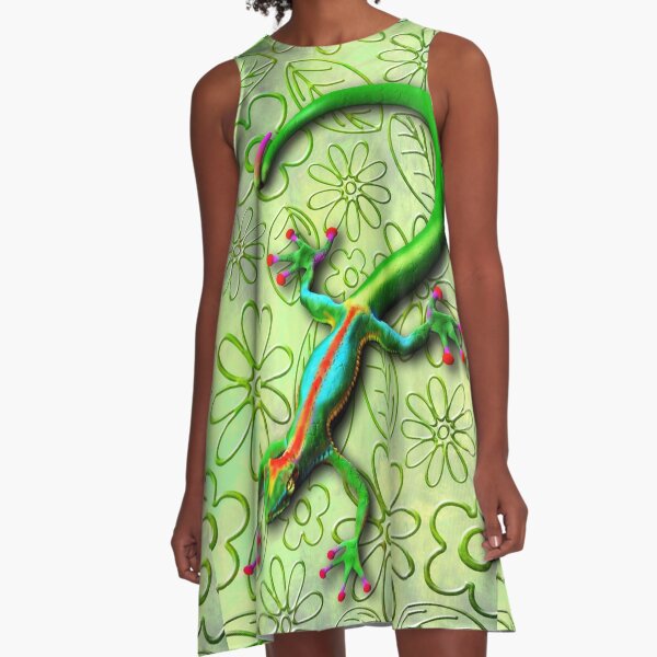 Gecko Lizard Rainbow Colors A-Line Dress