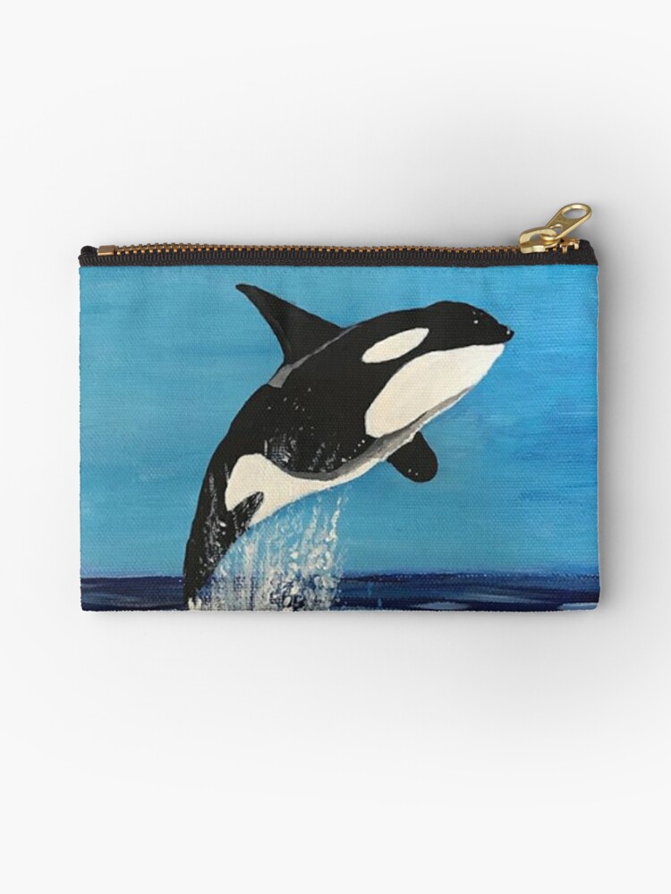 Killer whale or Orca in acrylics on canvas Zipper Pouch for Sale