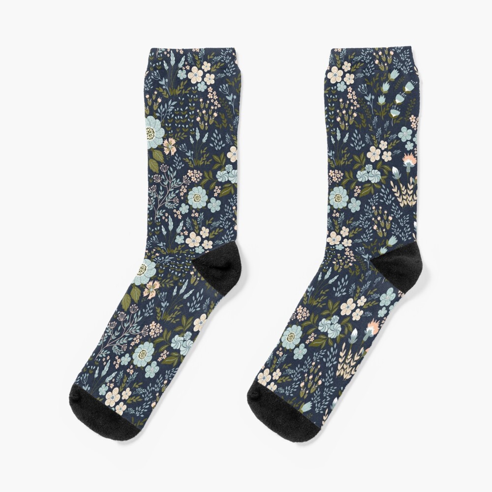Midnight Blue Floral Socks