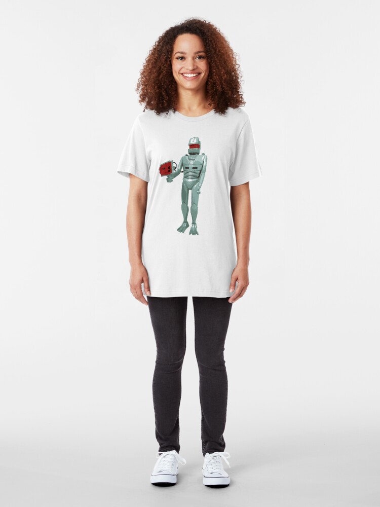 Alternate view of ROM the space knight - retro Action Man (or GI Joe) toy 8-bit style Slim Fit T-Shirt