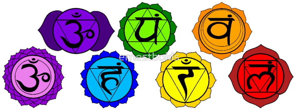 "Yoga reiki seven chakra symbols horizontal template." by
