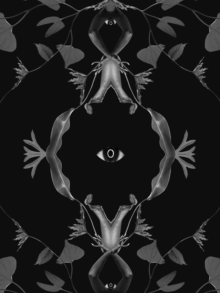 Illusion - collage art, eye, nature, leaves, black by ilariaantolini