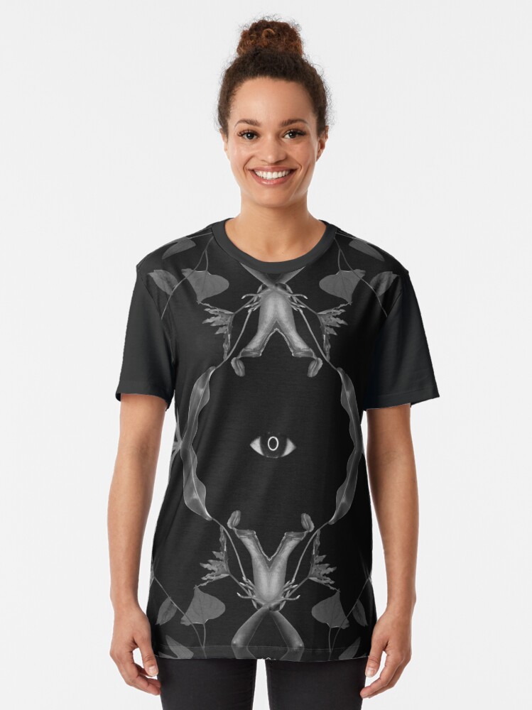 Alternate view of Illusion - collage art, eye, nature, leaves, black Graphic T-Shirt