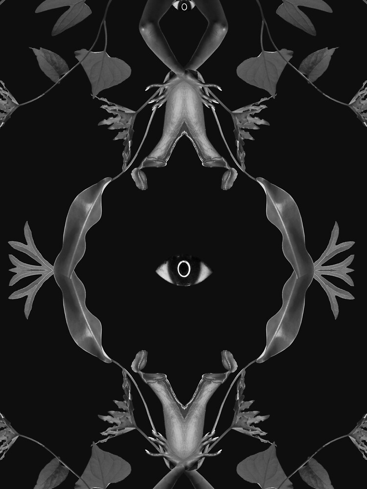 Illusion - collage art, eye, nature, leaves, black by ilariaantolini