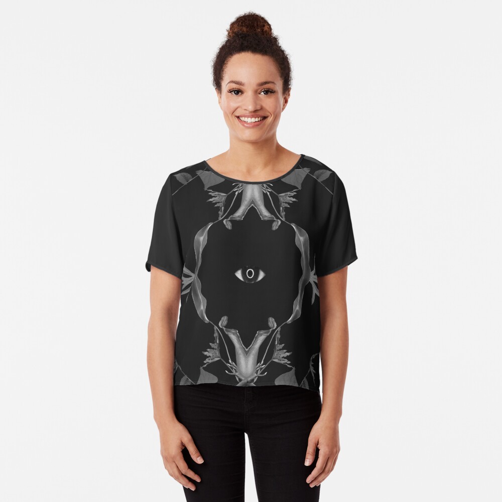 Illusion - collage art, eye, nature, leaves, black Chiffon Top