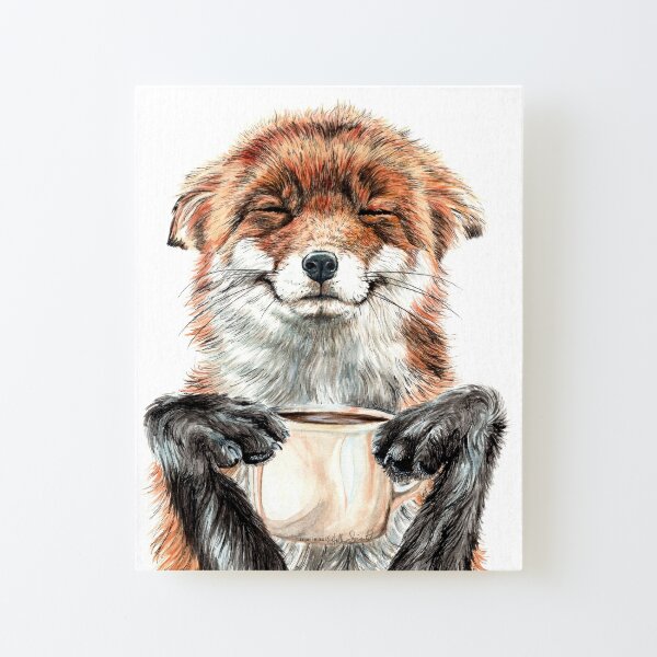 Morning Fox - lindo animal de café Lámina montada de lienzo