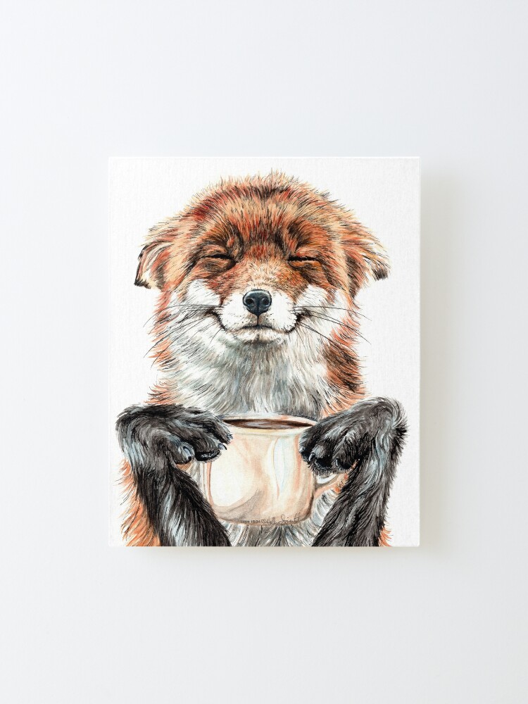 Alternate view of Morning Fox - cute coffee animal Mounted Print
