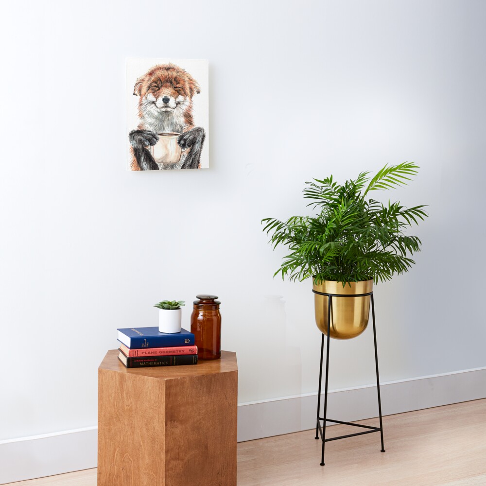 Morning Fox - cute coffee animal Mounted Print