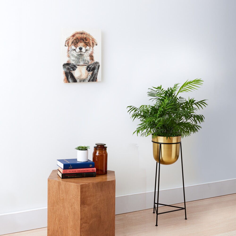 Morning Fox - cute coffee animal Mounted Print