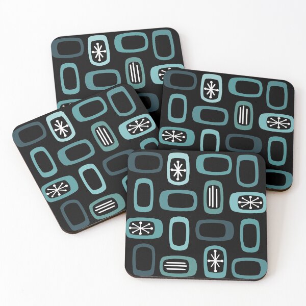 Item preview, Midcentury MCM Rounded Rectangles Black Turquoise designed and sold by thepixelgarden.