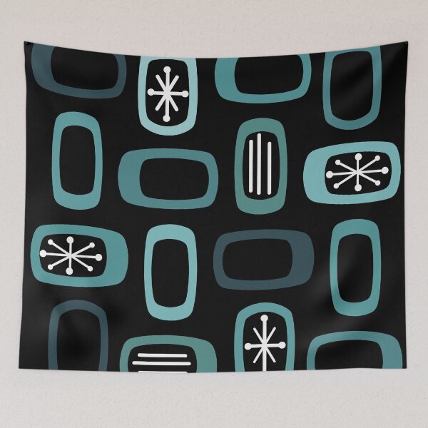 Item preview, Midcentury MCM Rounded Rectangles Black Turquoise designed and sold by thepixelgarden.