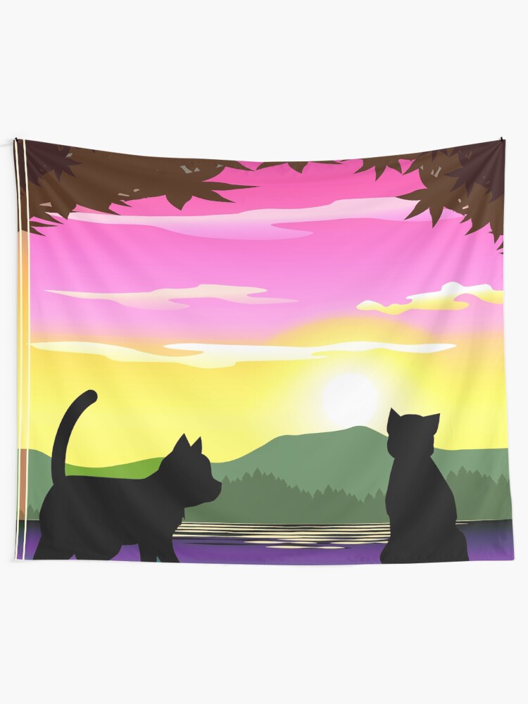 Alternate view of Frisky Fun and Playful Cats and Sunset Colorful Print Tapestry